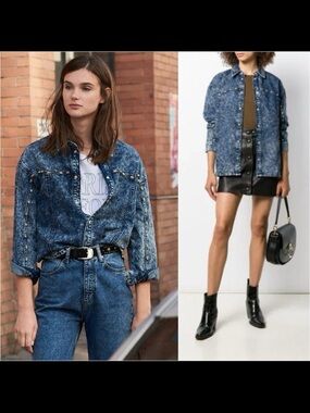Sandro Acid-Wash Denim Jacket - Navy Blue